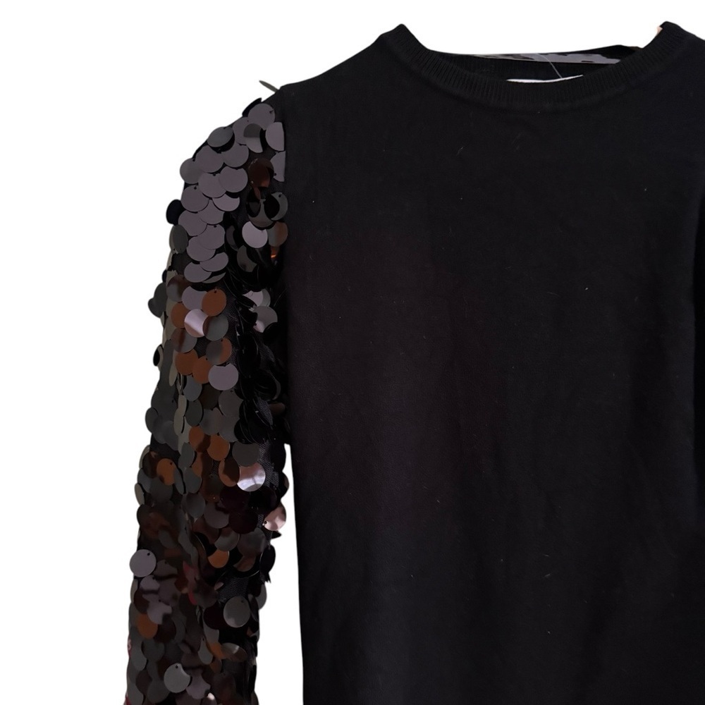Sioni Milano Black Sequin Sleeve Crew Neck Sweater Women’s XS Party Glamour - Picture 7 of 12